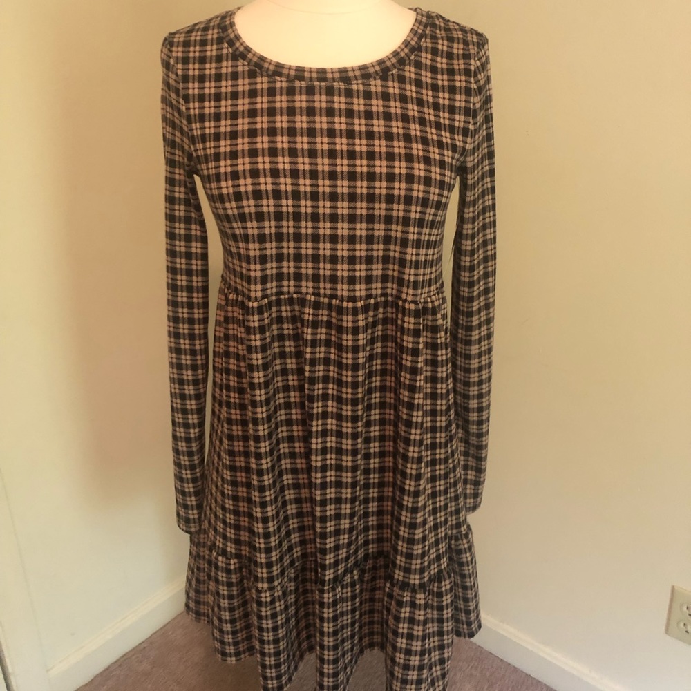 Kohls Size Small Brown Plaid Babydoll Dress Womens